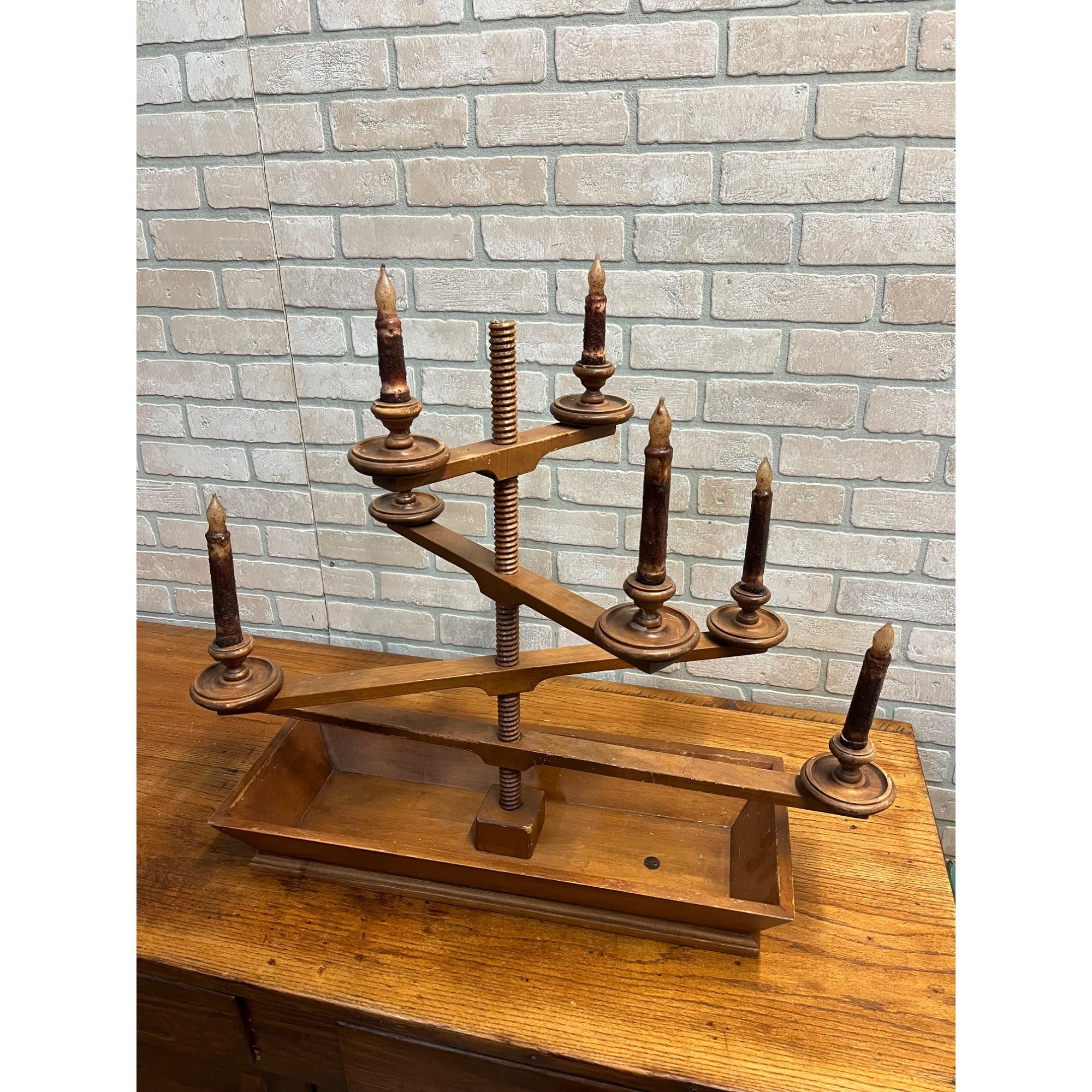 Vintage Tell City Chair Co. Mid Century Wood 4-Tier Candelabra Candle Holder