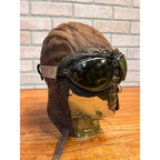 Vintage 1920s Scully Bros Brown Leather Air Mail Helmet & Willson Pilot Goggles