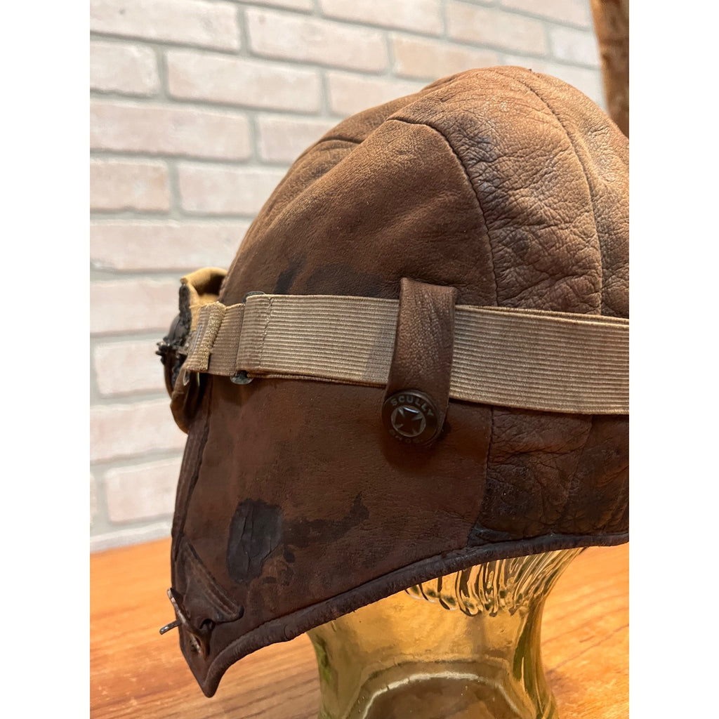 Vintage 1920s Scully Bros Brown Leather Air Mail Helmet & Willson Pilot Goggles
