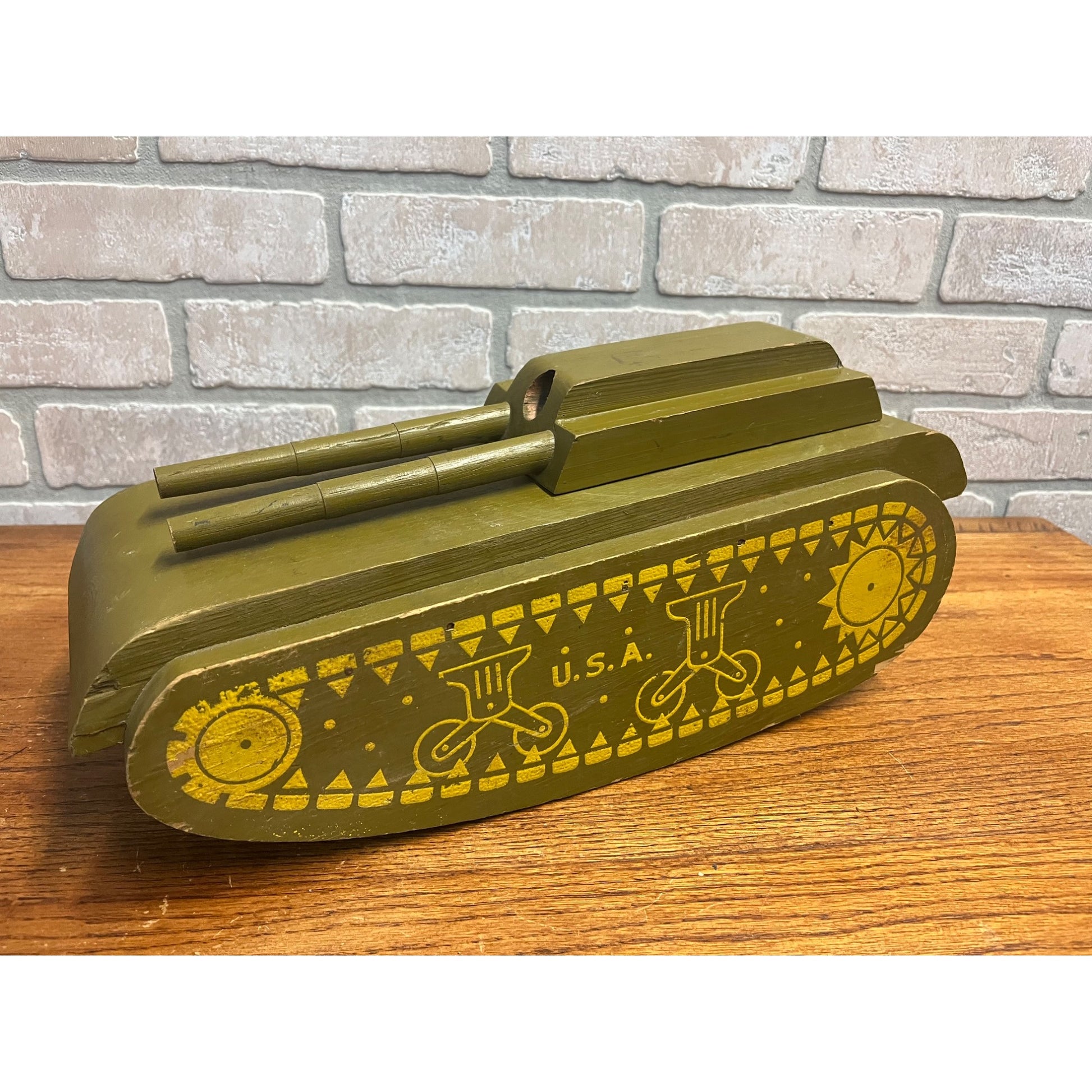 Vintage WWII Era Wooden green US Army Toy Tank