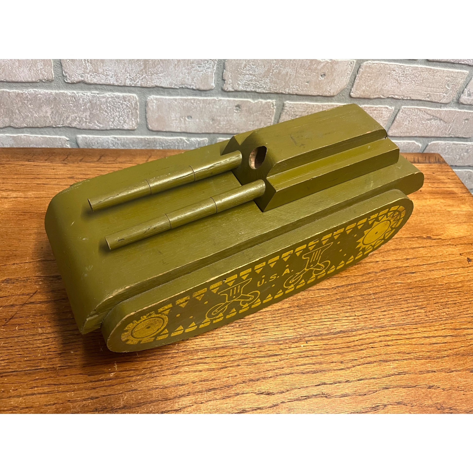 Vintage WWII Era Wooden green US Army Toy Tank