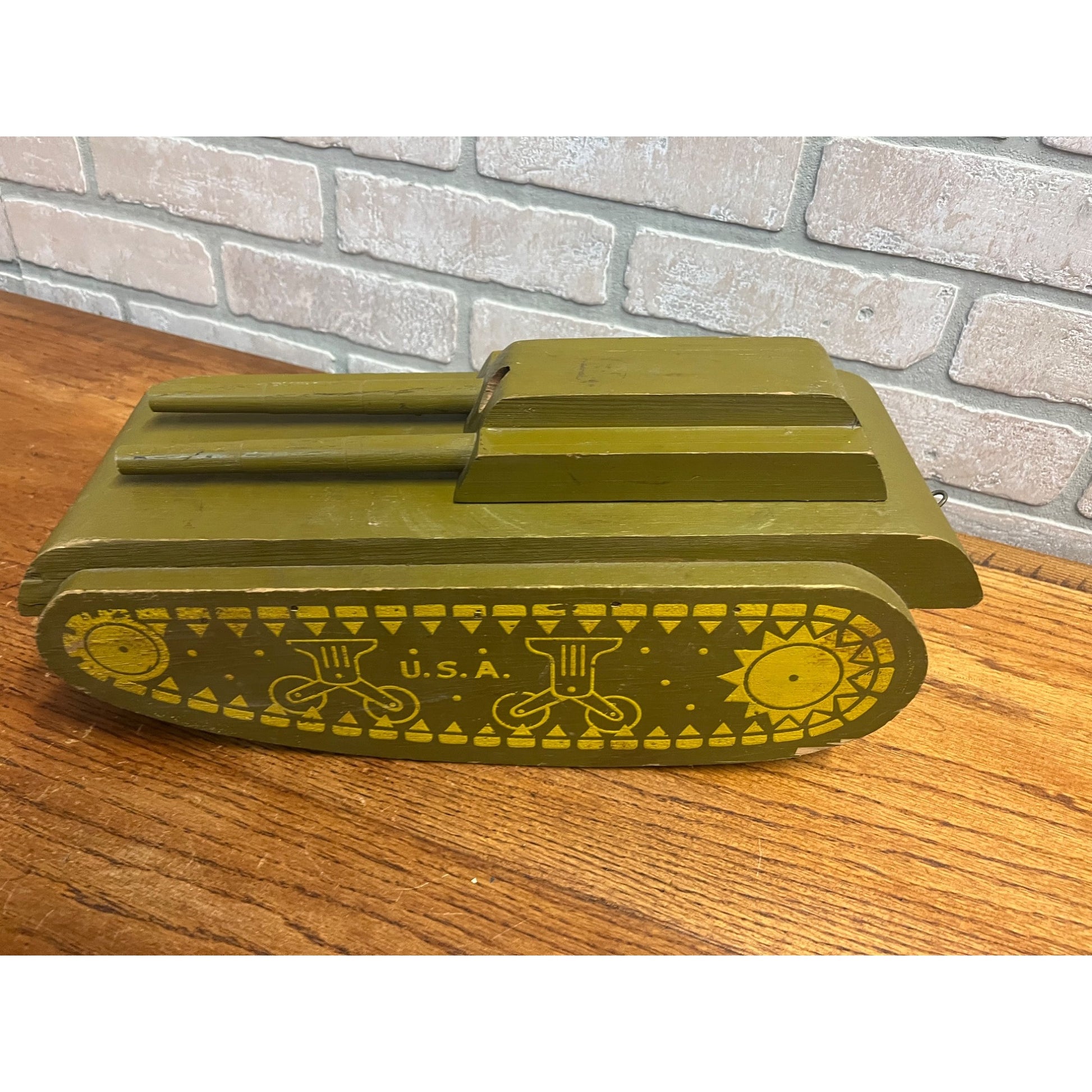 Vintage WWII Era Wooden green US Army Toy Tank