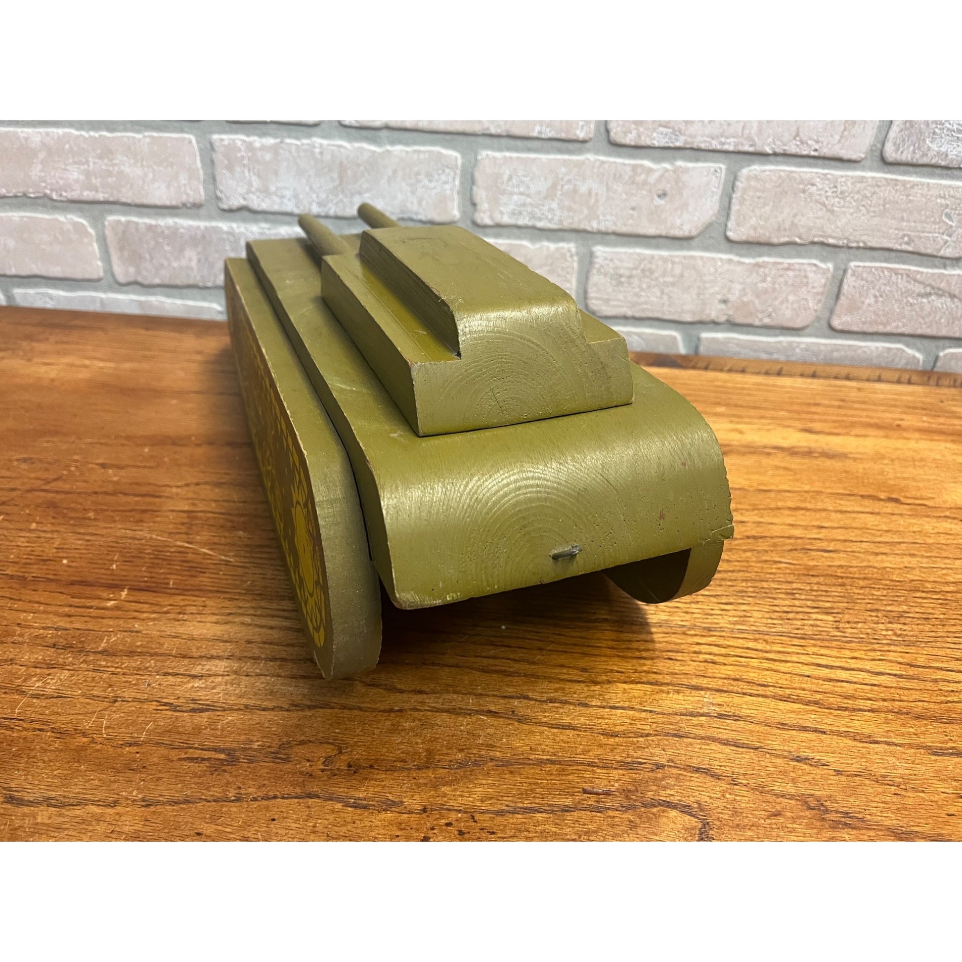 Vintage WWII Era Wooden green US Army Toy Tank