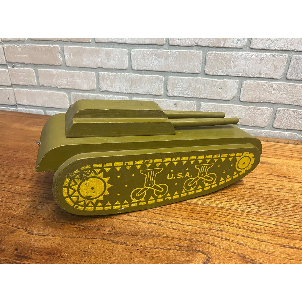 Vintage WWII Era Wooden green US Army Toy Tank