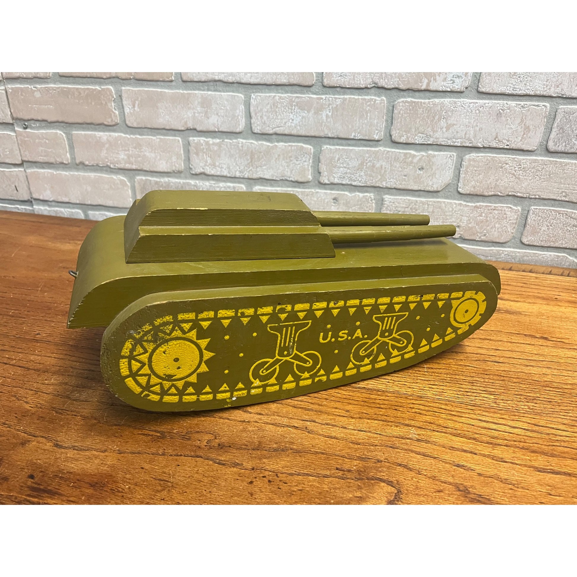 Vintage WWII Era Wooden green US Army Toy Tank