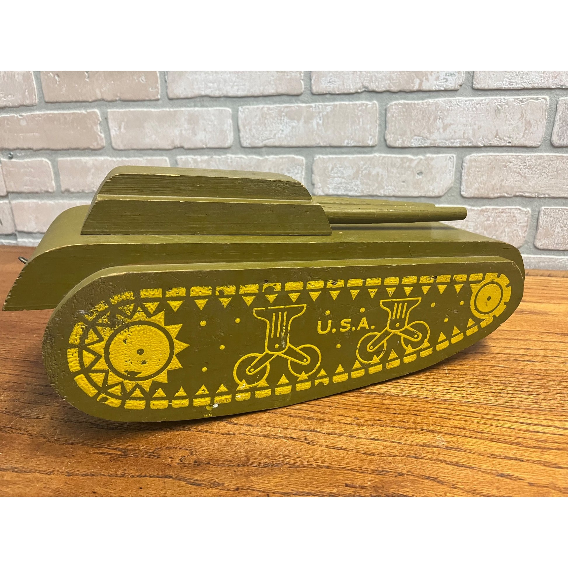 Vintage WWII Era Wooden green US Army Toy Tank