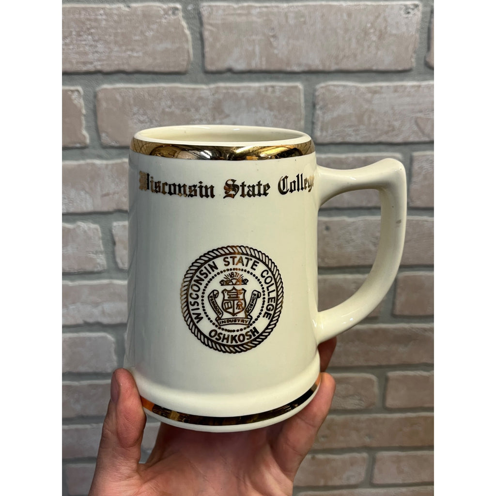 Vintage Large 1960's Wisconsin State University Oshkosh Ceramic Stein Or Tankard Mug WSU