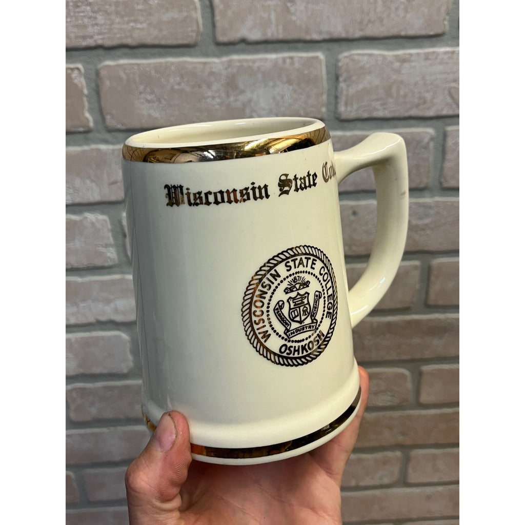 Vintage Large 1960's Wisconsin State University Oshkosh Ceramic Stein Or Tankard Mug WSU