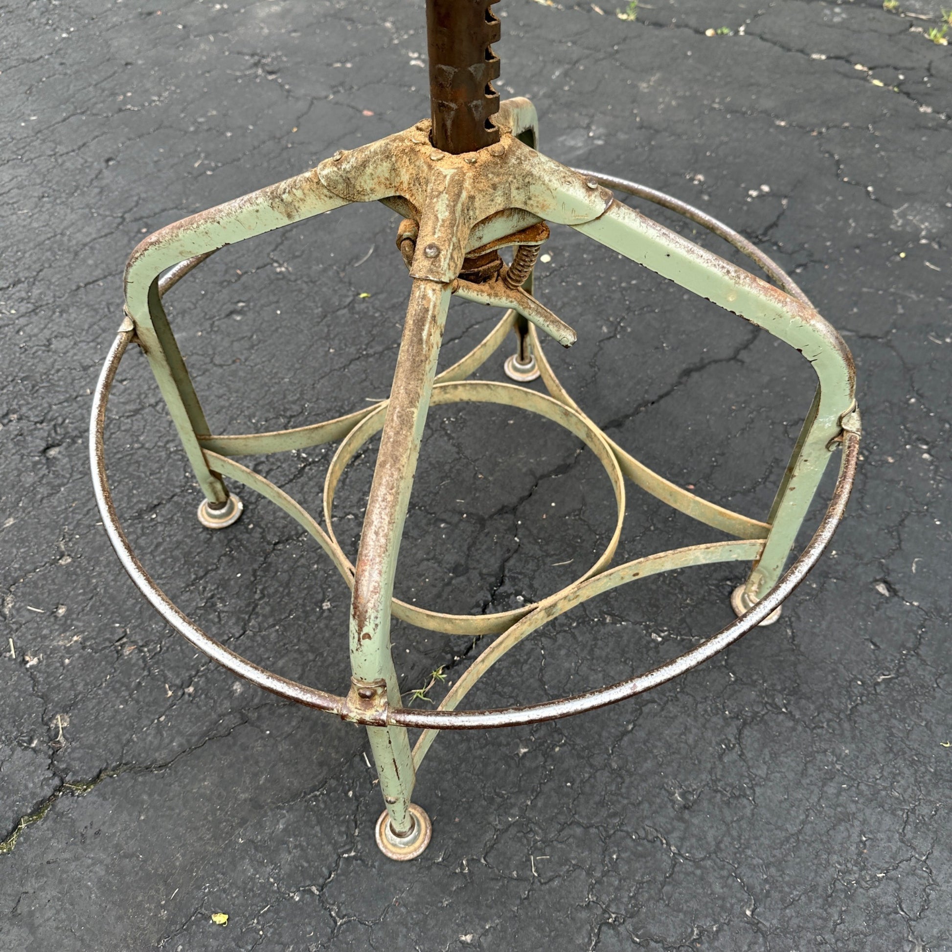 Vintage Toledo Stool Industrial Adjustable Swivel Wood Seat Drafting Shop