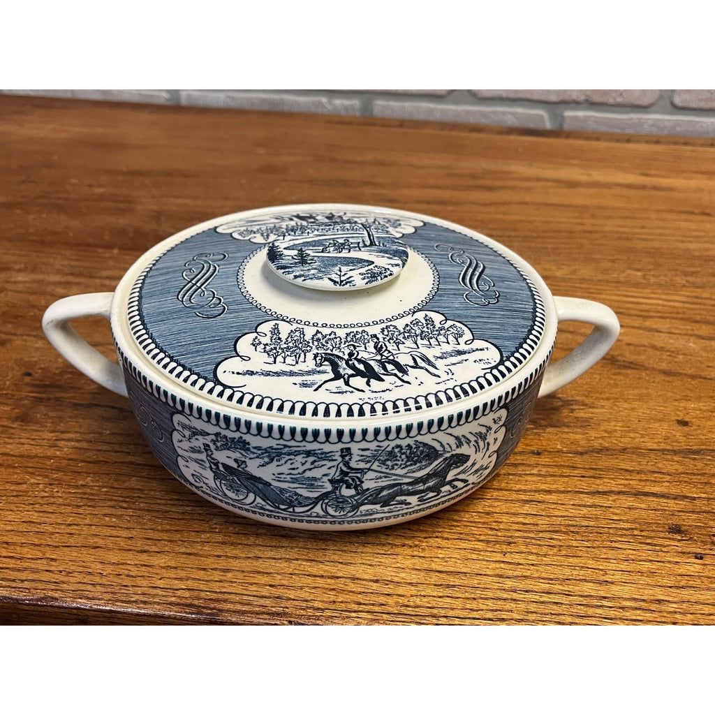 Vintage Currier and Ives by Royal China 1.25 QT Round Covered Casserole Dish