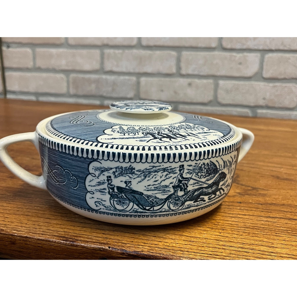 Vintage Currier and Ives by Royal China 1.25 QT Round Covered Casserole Dish