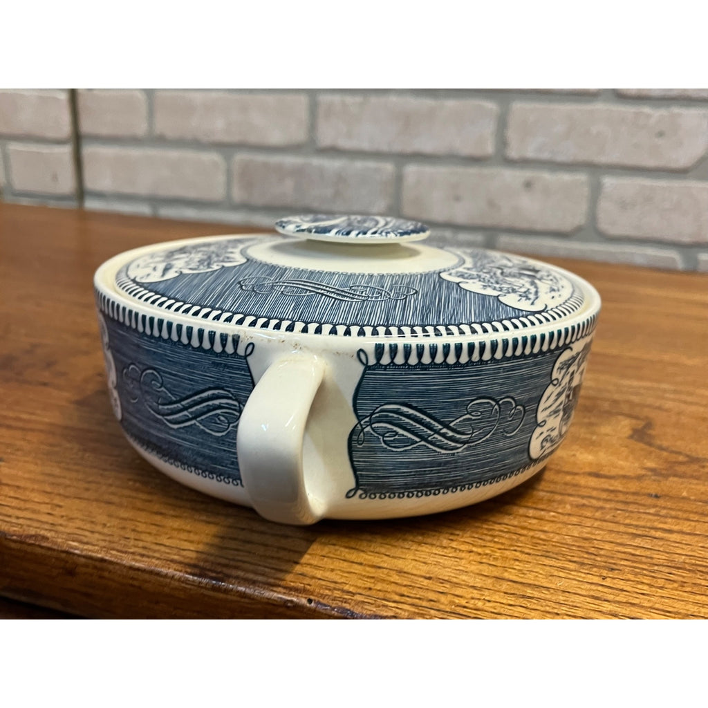 Vintage Currier and Ives by Royal China 1.25 QT Round Covered Casserole Dish