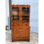 Antique Mahogany or Burl Oak Book Case Secretary 2-Piece Cabinet Drawers