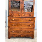 Antique Mahogany or Burl Oak Book Case Secretary 2-Piece Cabinet Drawers