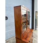 Antique Mahogany or Burl Oak Book Case Secretary 2-Piece Cabinet Drawers