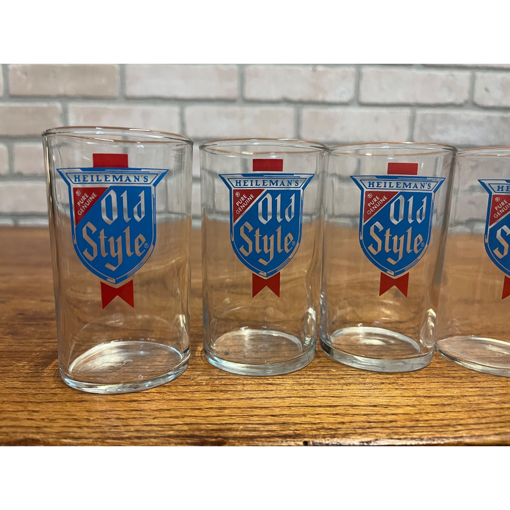 Vintage 1960s Heileman's Old Style Beer Glasses Lot (4) Taster 4" Barware