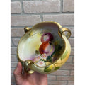 Vintage Nippon Hand Painted Bowl Apples & Floral Three Handle Dish 7"