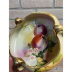 Vintage Nippon Hand Painted Bowl Apples & Floral Three Handle Dish 7"