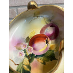Vintage Nippon Hand Painted Bowl Apples & Floral Three Handle Dish 7"