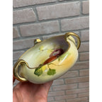 Vintage Nippon Hand Painted Bowl Apples & Floral Three Handle Dish 7"