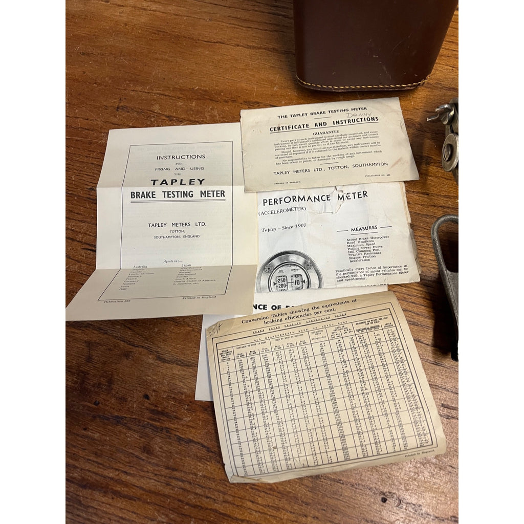 Antique 1929 Tapley & Co. Totton Brake Meter Automotive Gauge Tool w Case Papers