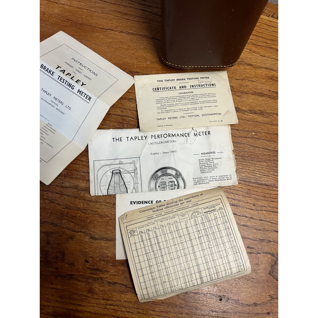 Antique 1929 Tapley & Co. Totton Brake Meter Automotive Gauge Tool w Case Papers