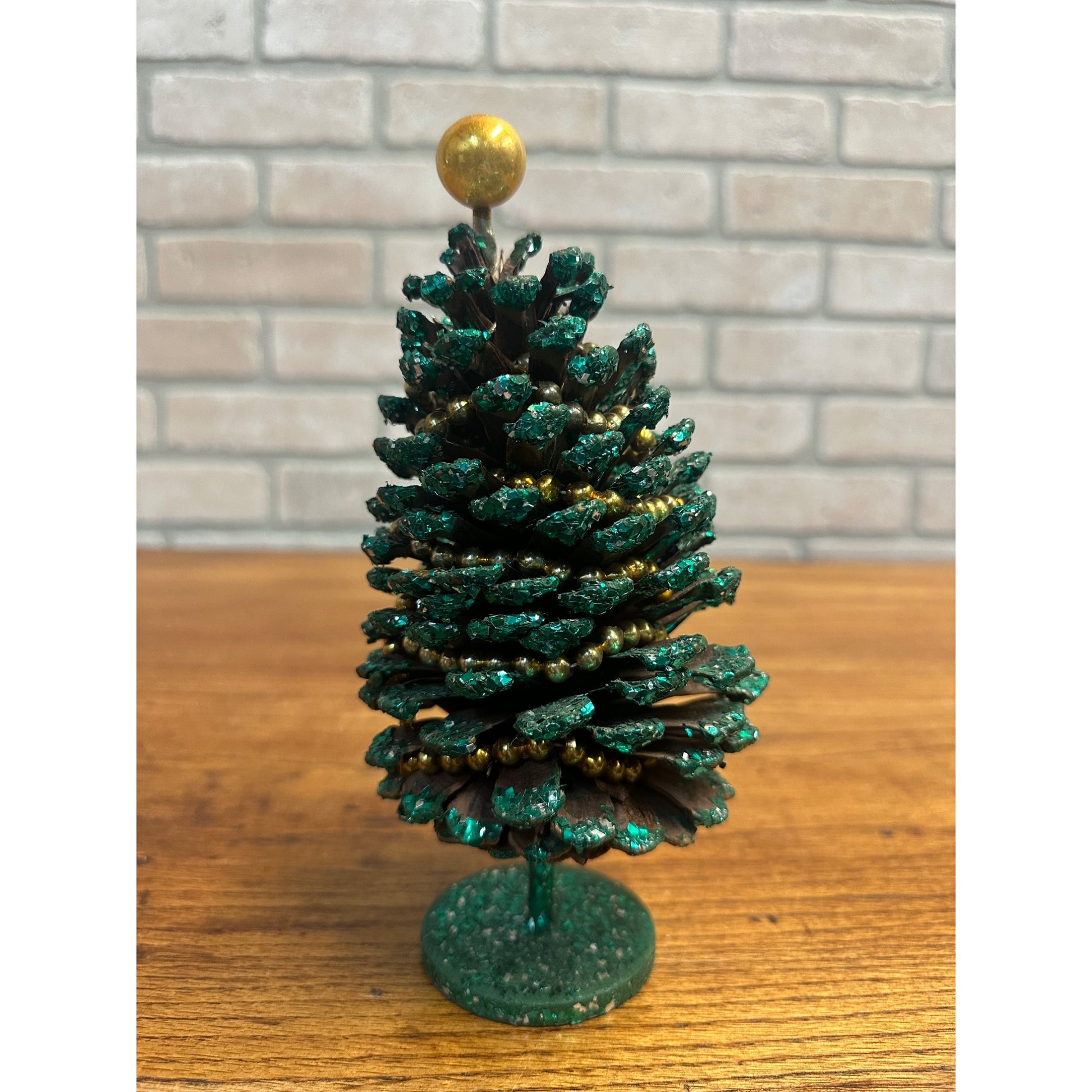 Vintage 1950s Mica Green Glitter Christmas Tree Mercury Garland Tabletop Decor - Japan?