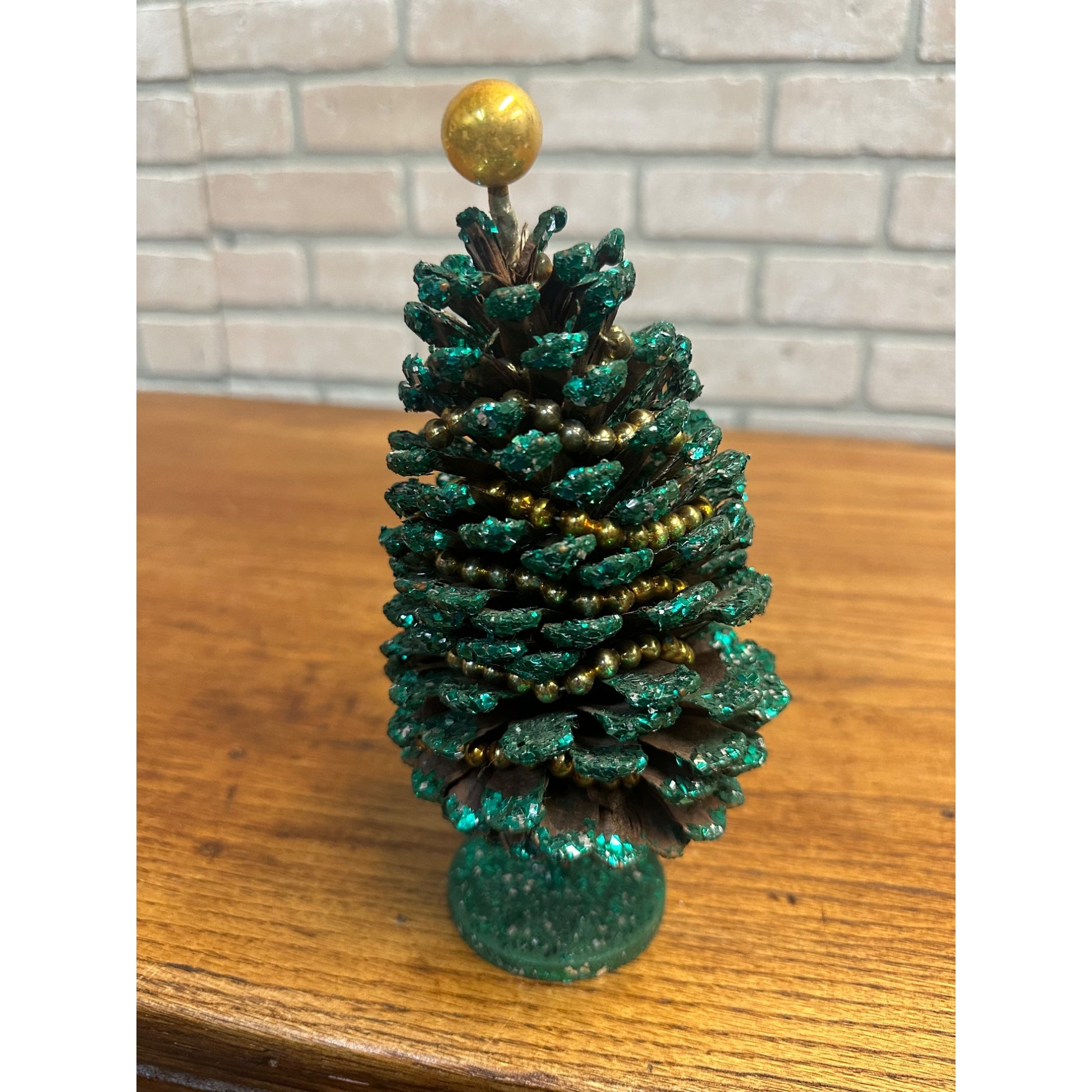Vintage 1950s Mica Green Glitter Christmas Tree Mercury Garland Tabletop Decor - Japan?