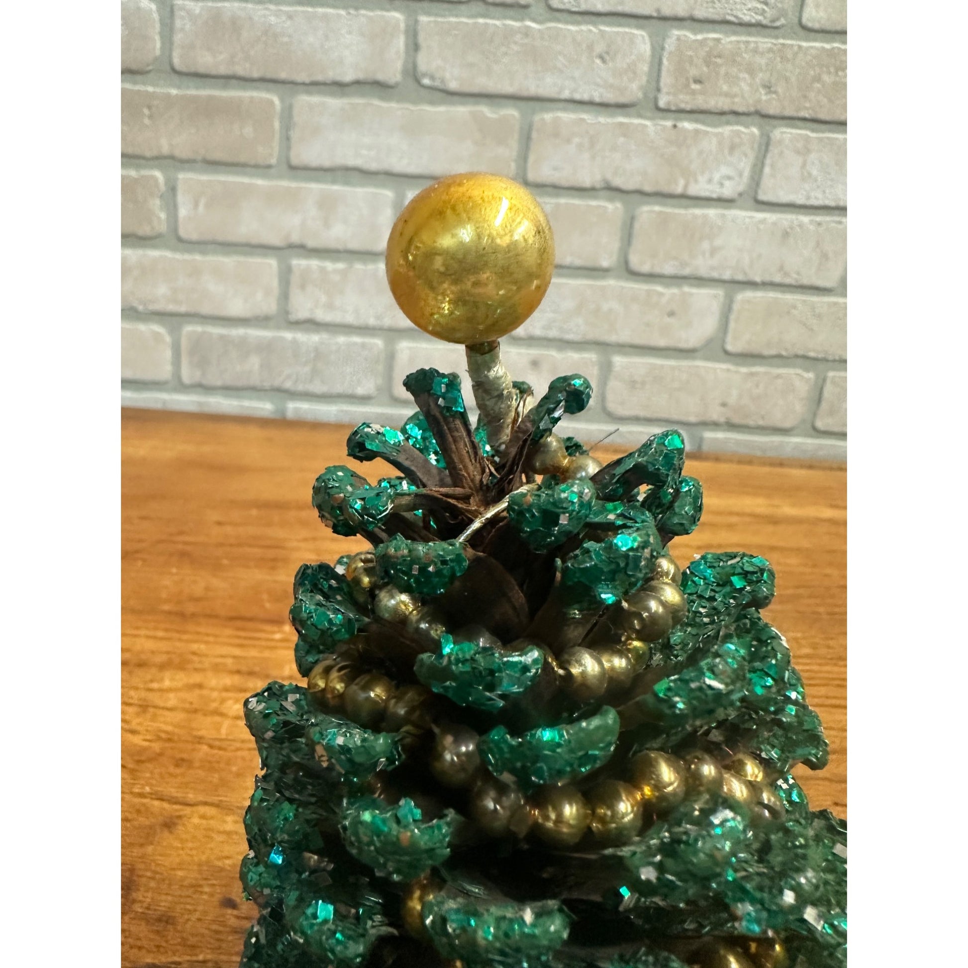 Vintage 1950s Mica Green Glitter Christmas Tree Mercury Garland Tabletop Decor - Japan?