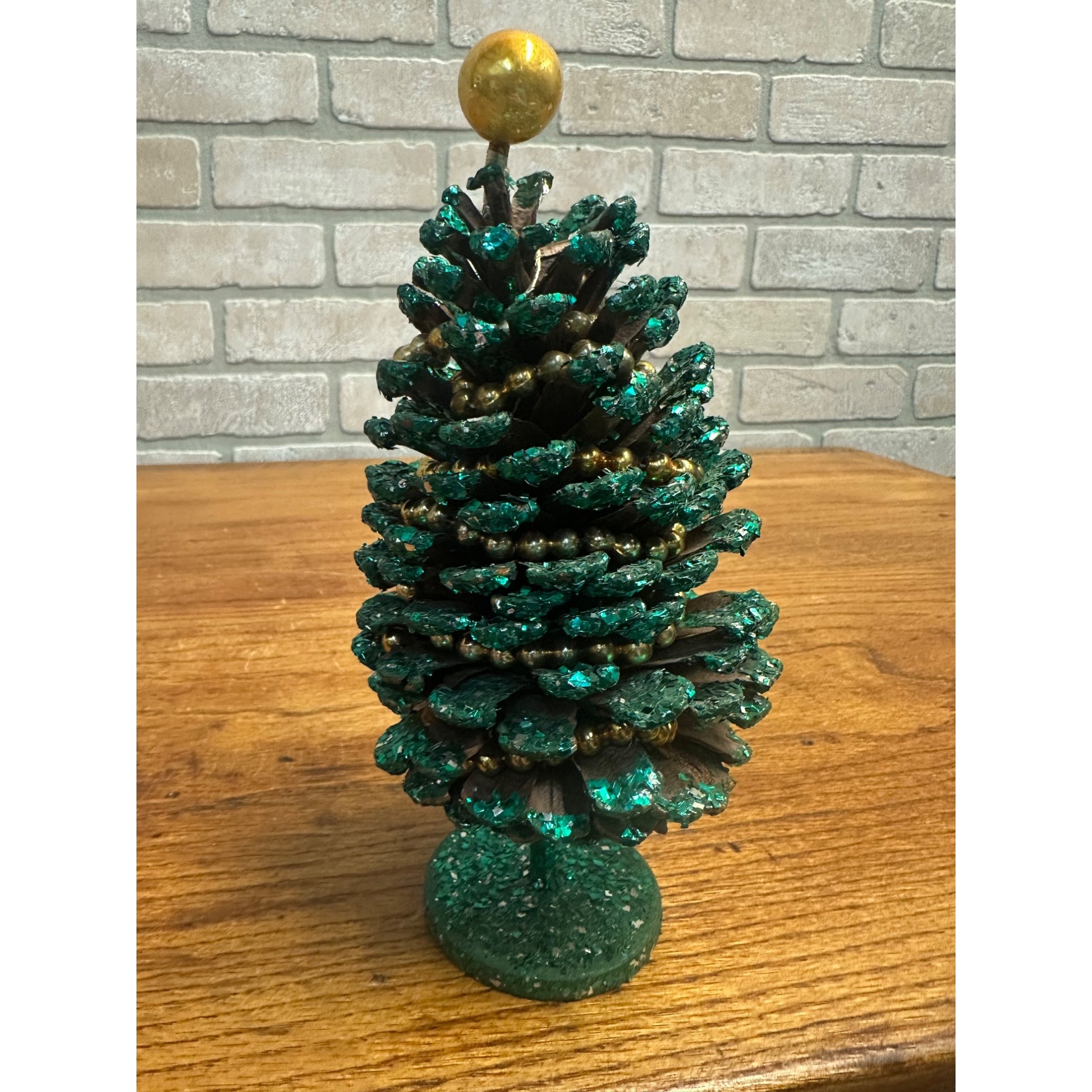 Vintage 1950s Mica Green Glitter Christmas Tree Mercury Garland Tabletop Decor - Japan?