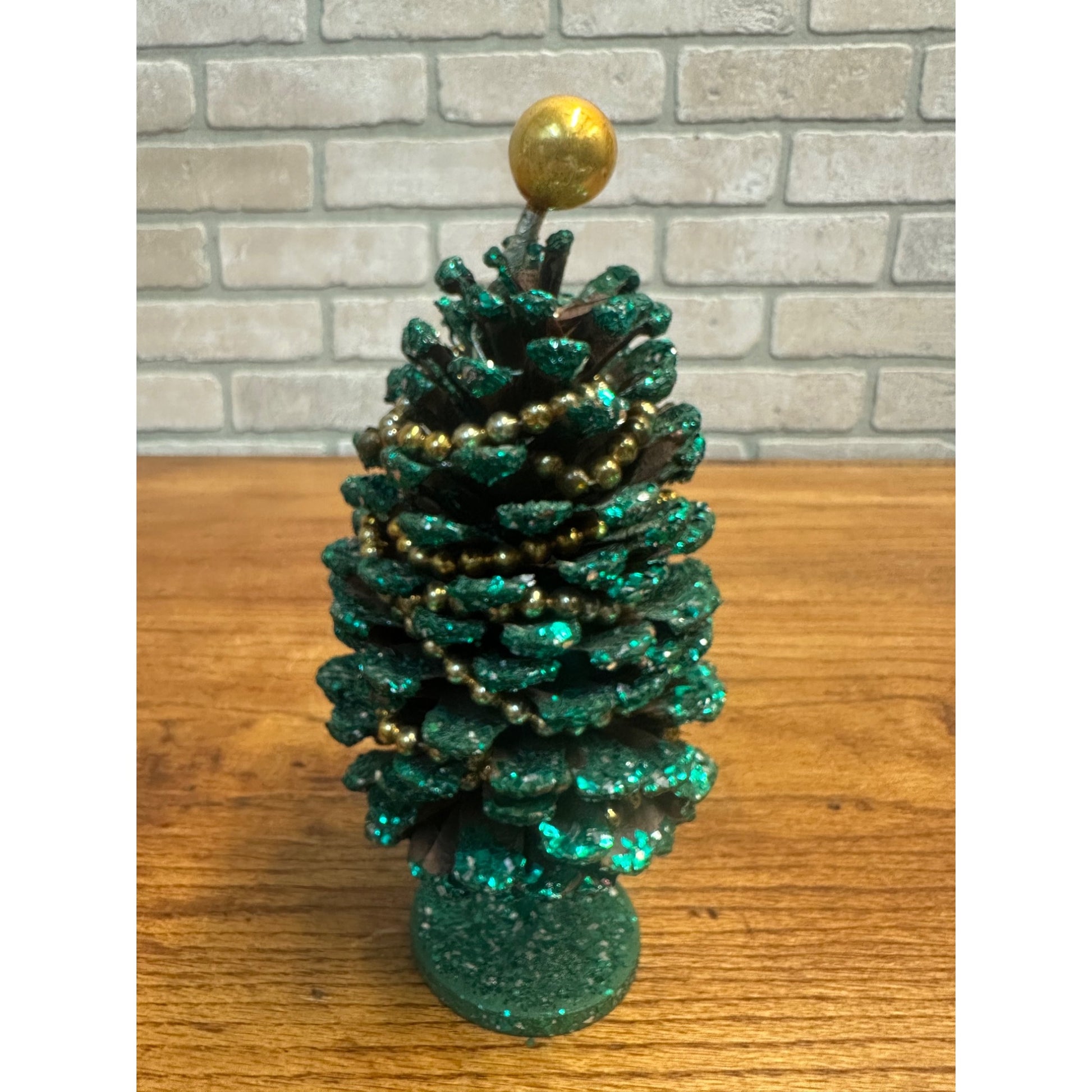 Vintage 1950s Mica Green Glitter Christmas Tree Mercury Garland Tabletop Decor - Japan?