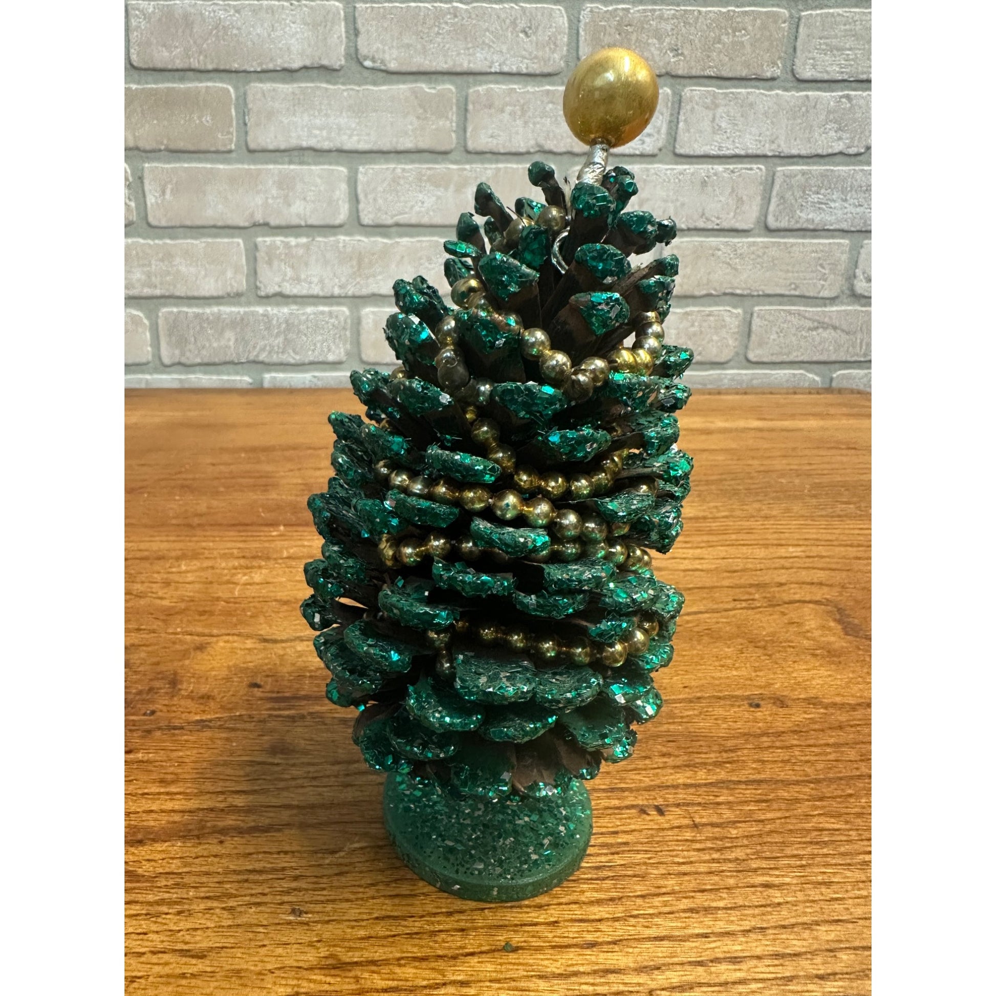 Vintage 1950s Mica Green Glitter Christmas Tree Mercury Garland Tabletop Decor - Japan?