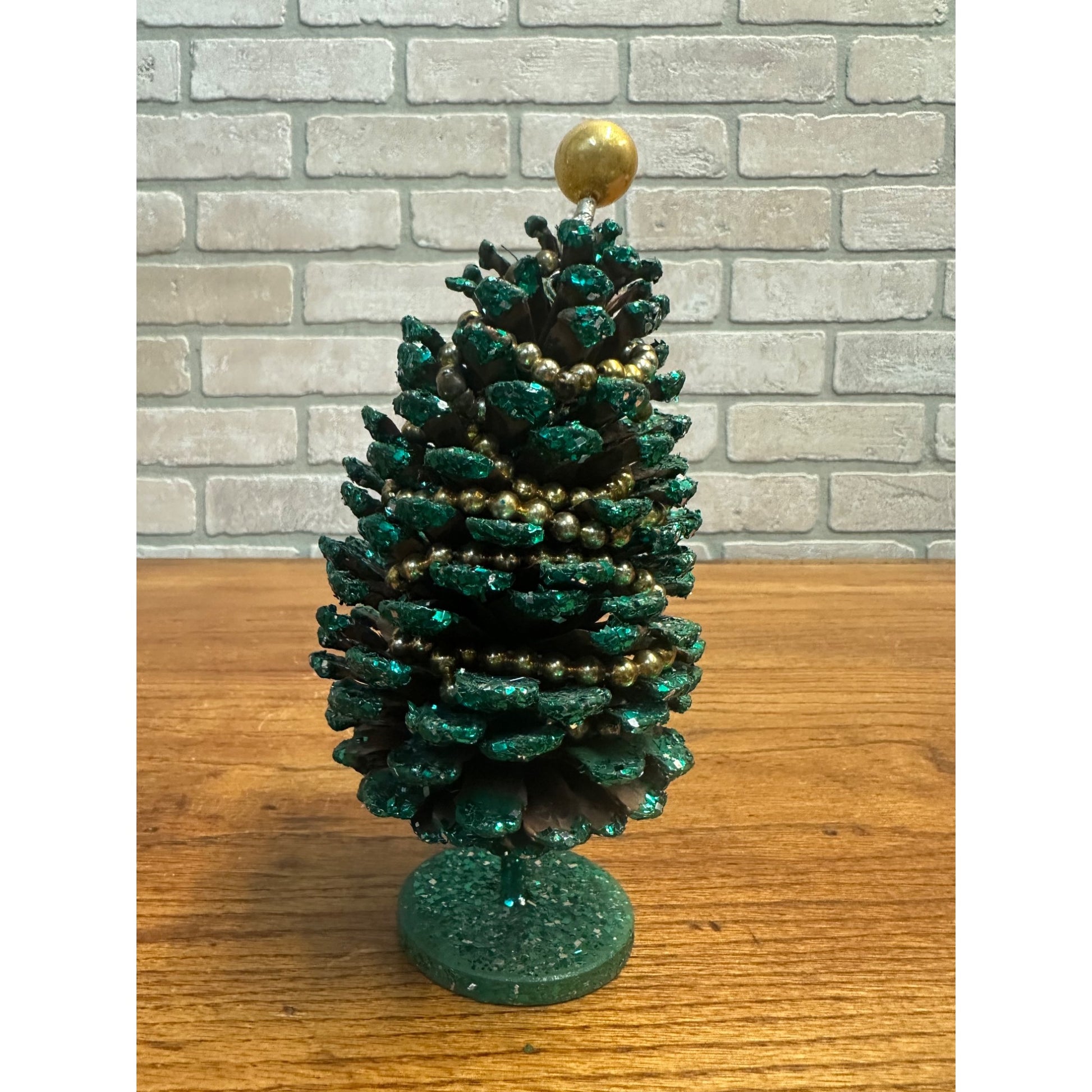 Vintage 1950s Mica Green Glitter Christmas Tree Mercury Garland Tabletop Decor - Japan?