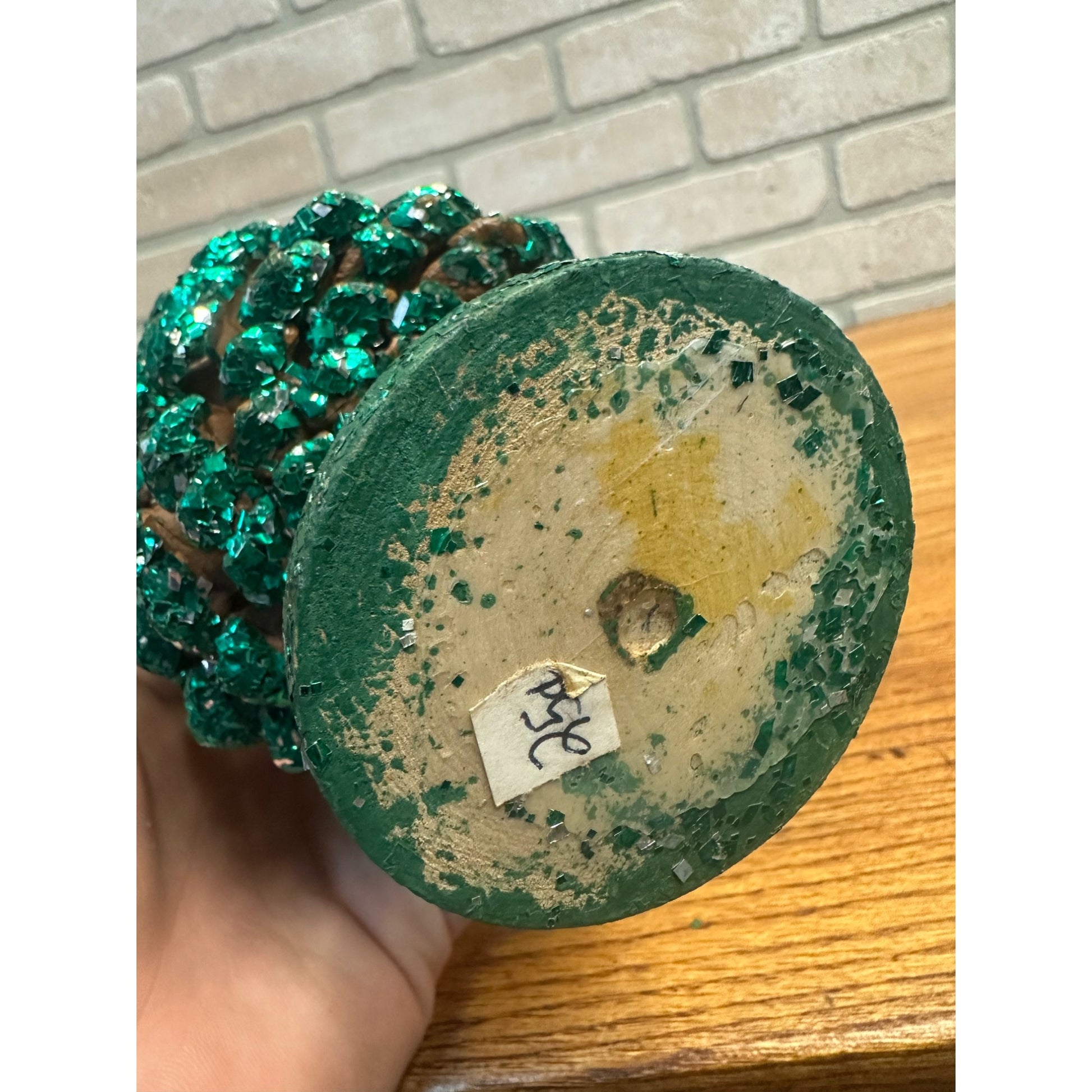 Vintage 1950s Mica Green Glitter Christmas Tree Mercury Garland Tabletop Decor - Japan?