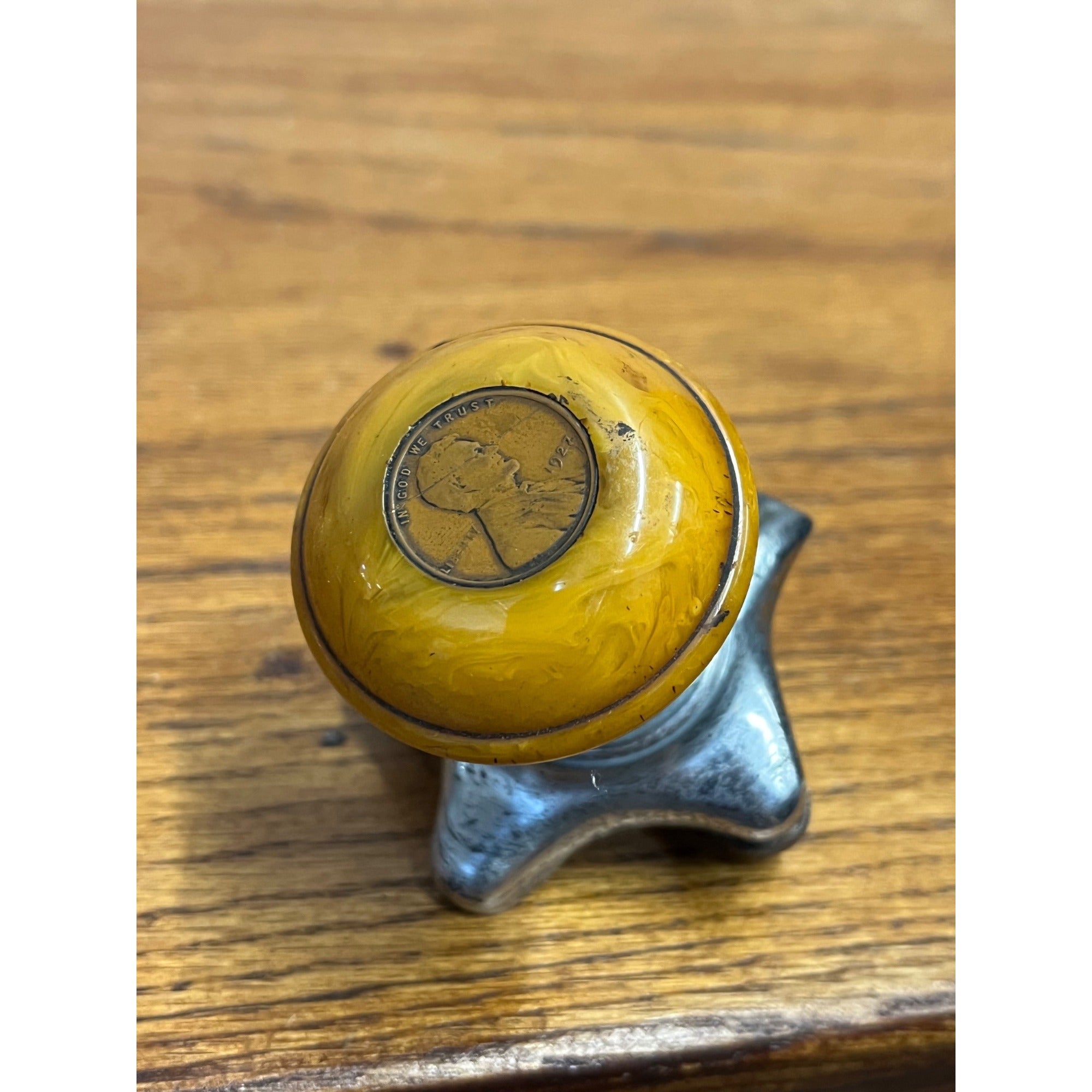 RARE Vintage 1920s Steering Wheel Speed Knob Butterscotch Bakelite + Wheat Penny