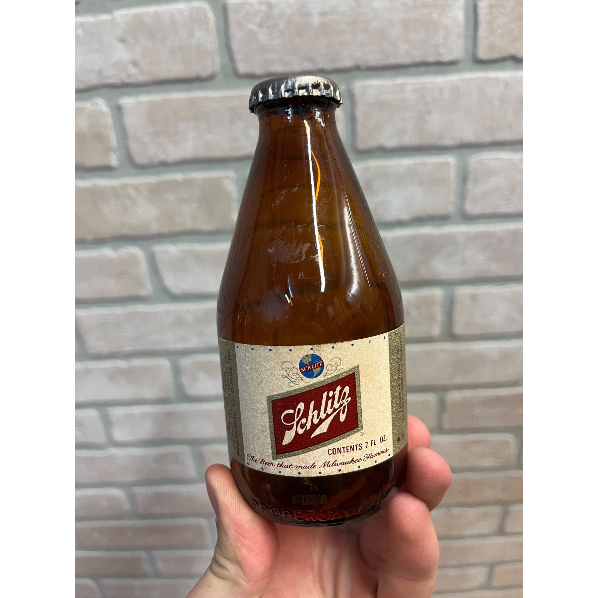 Vintage 1970s Schlitz Milwaukee Beer Glass 7oz Stubby Shorty Bottle