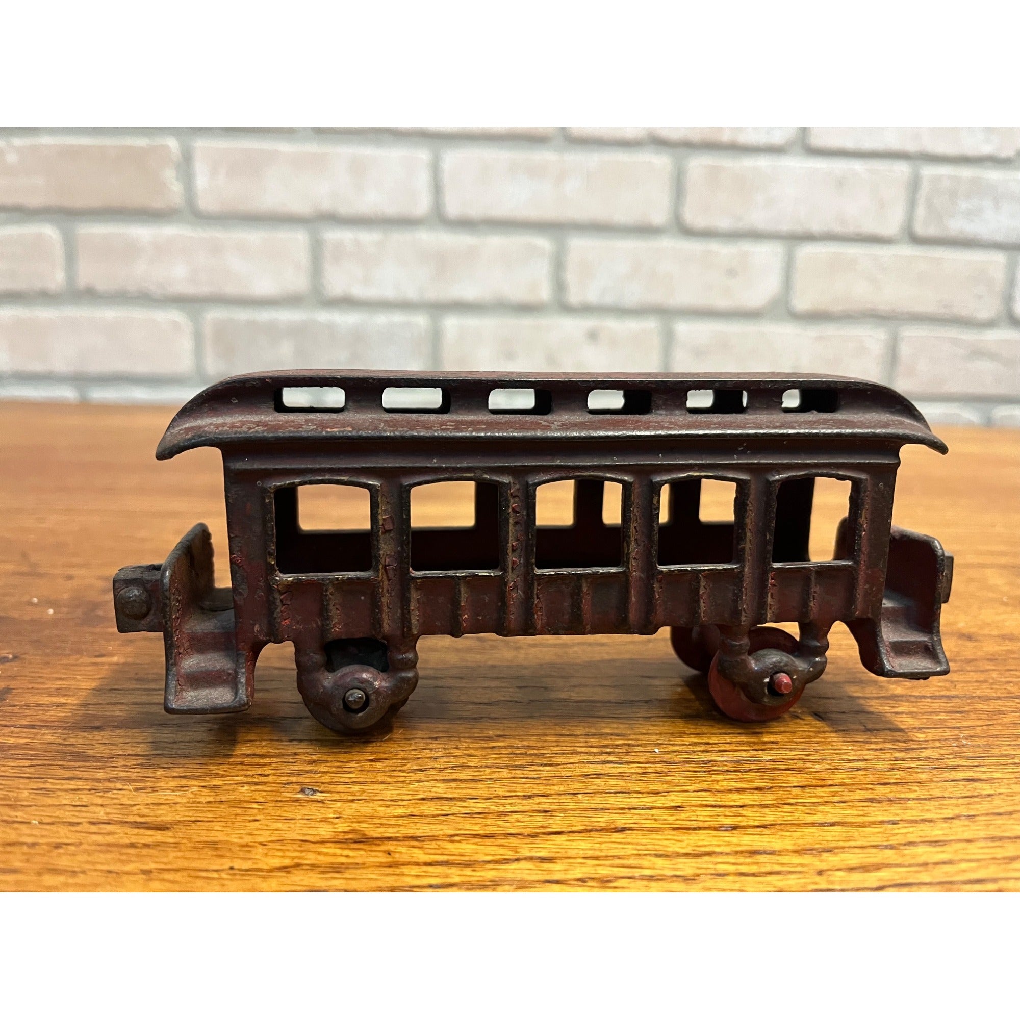 Antique Cast Iron Passenger Floor Railroad Car Red Paint - Hubley? Ives?