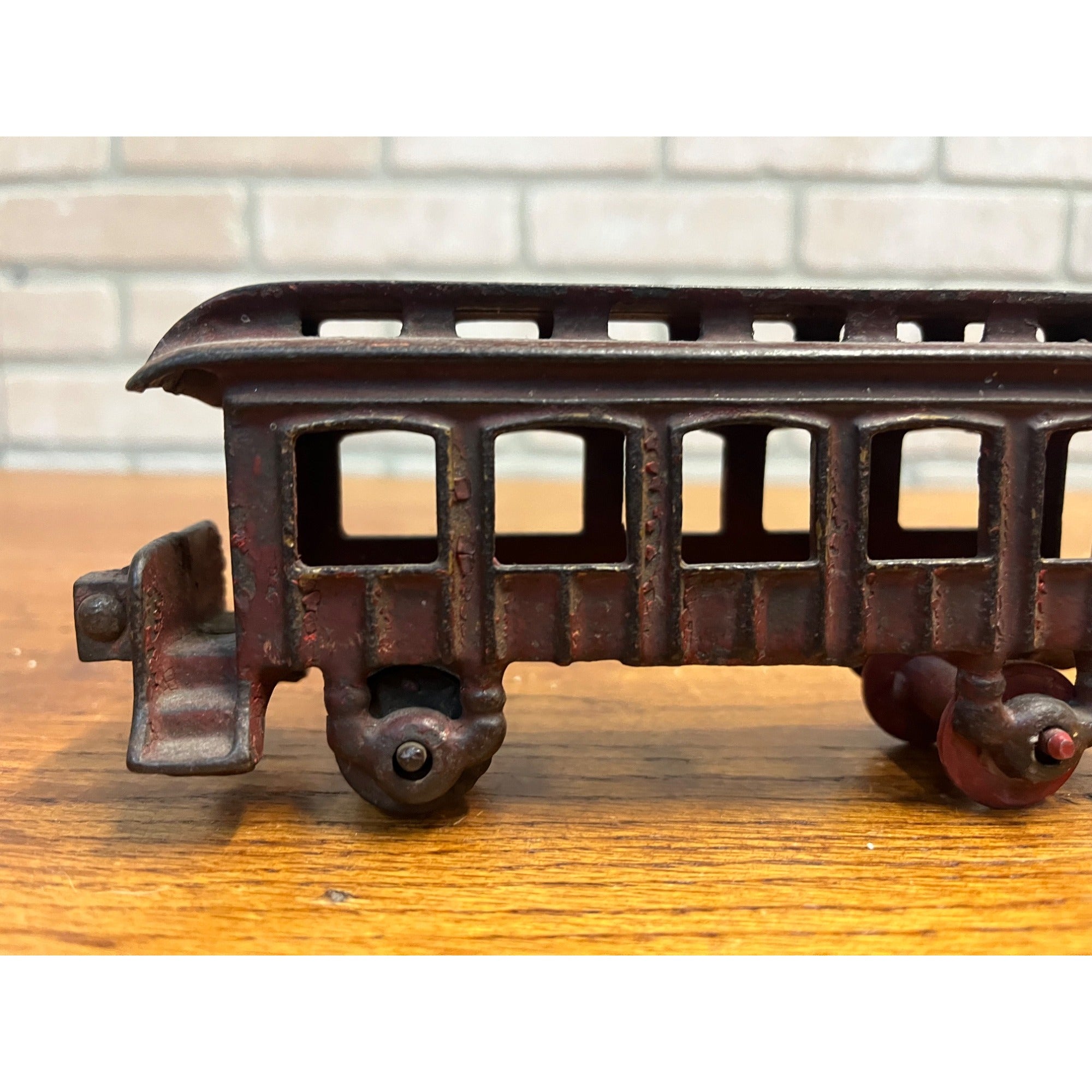 Antique Cast Iron Passenger Floor Railroad Car Red Paint - Hubley? Ives?