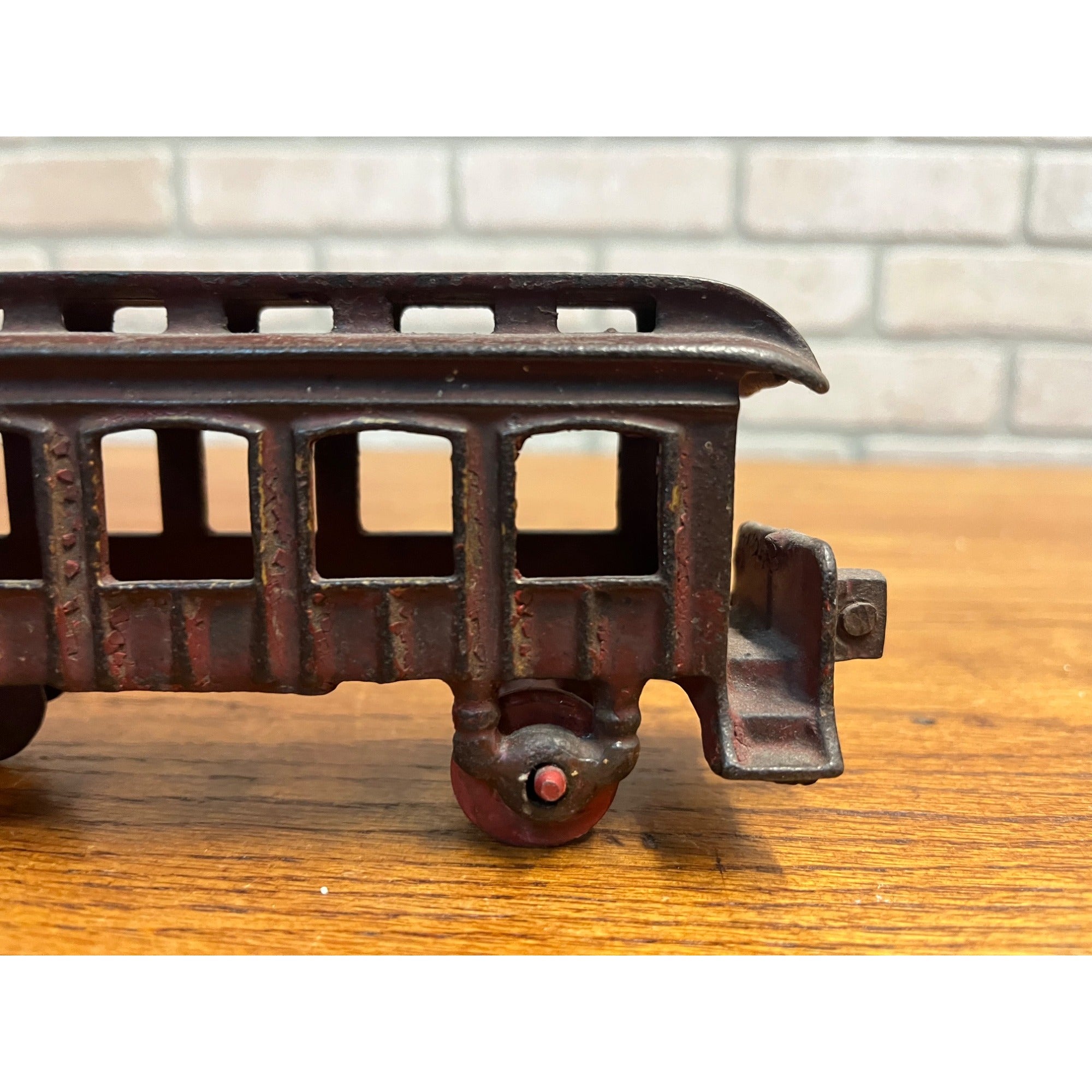 Antique Cast Iron Passenger Floor Railroad Car Red Paint - Hubley? Ives?