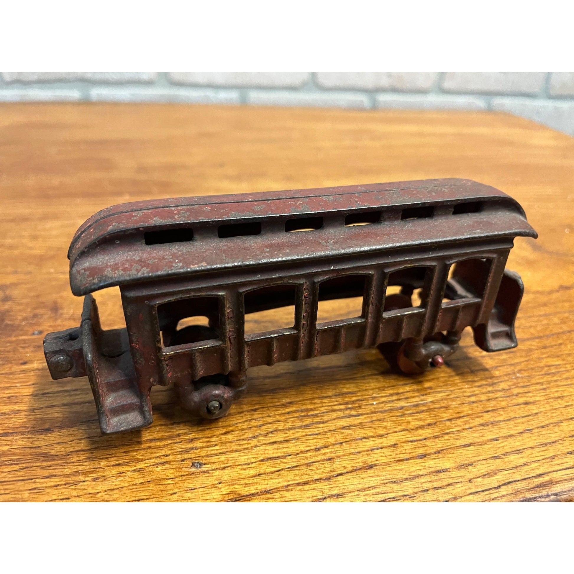 Antique Cast Iron Passenger Floor Railroad Car Red Paint - Hubley? Ives?