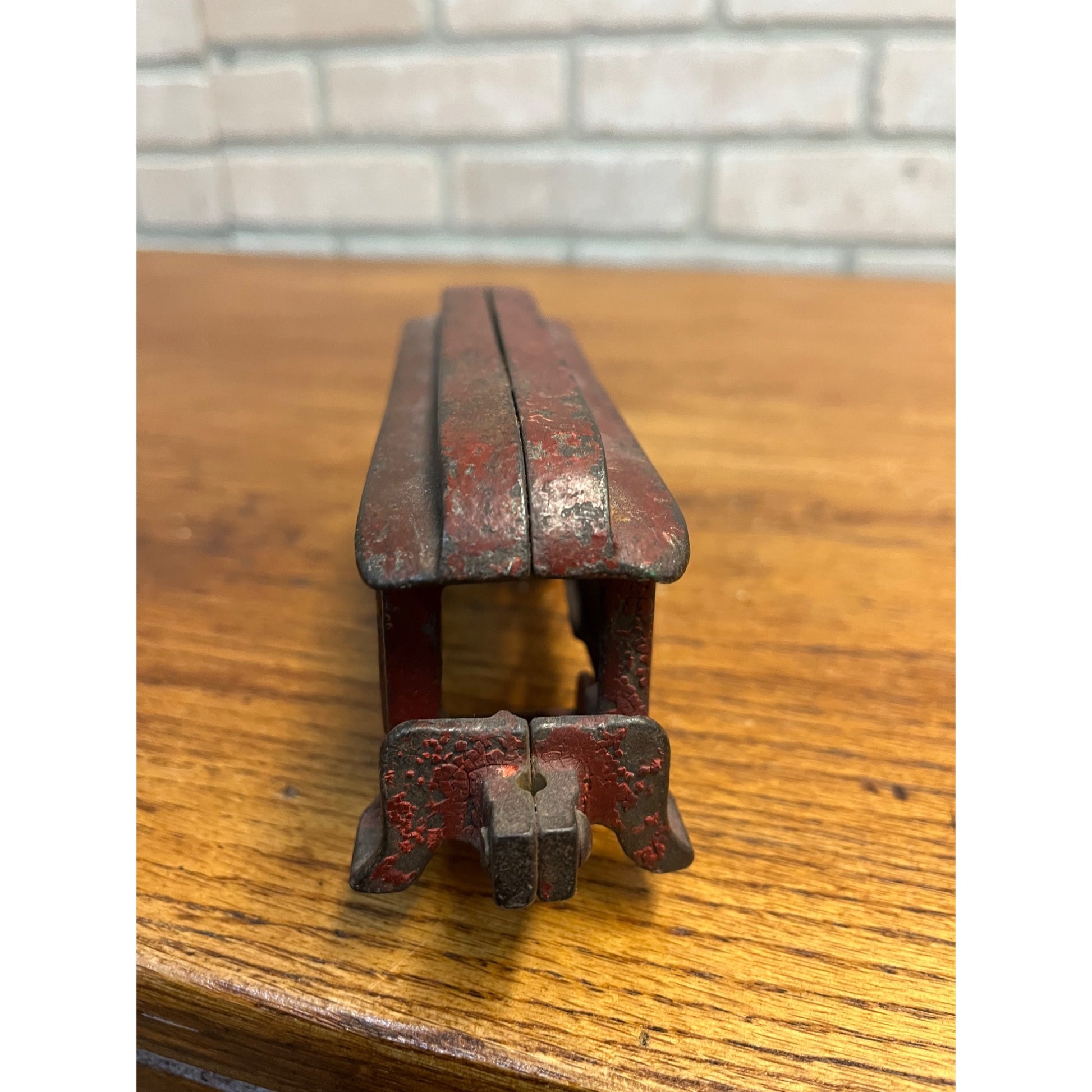 Antique Cast Iron Passenger Floor Railroad Car Red Paint - Hubley? Ives?