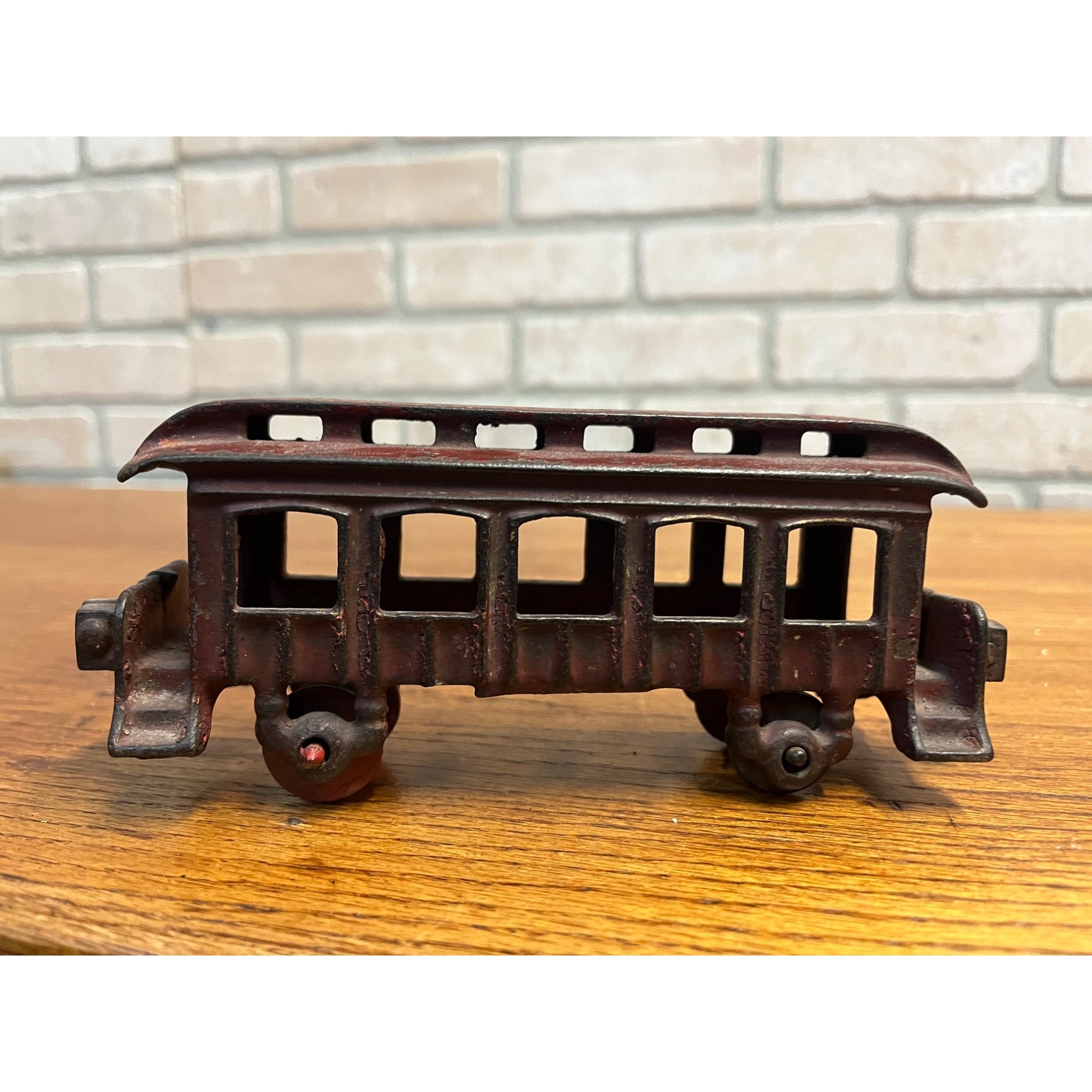 Antique Cast Iron Passenger Floor Railroad Car Red Paint - Hubley? Ives?