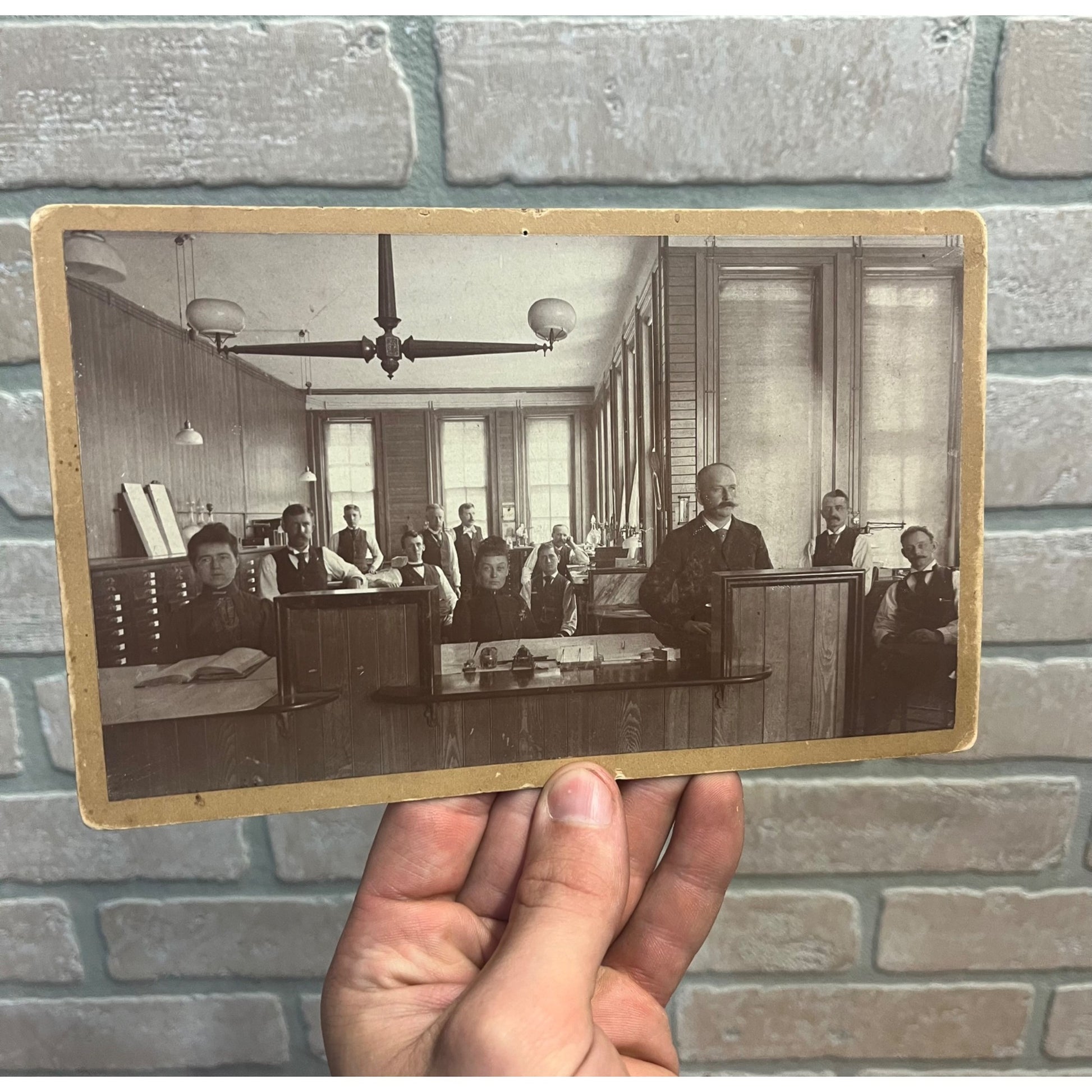 Rare Antique Cabinet Real Photo Interior Bank Building - Wisconsin?