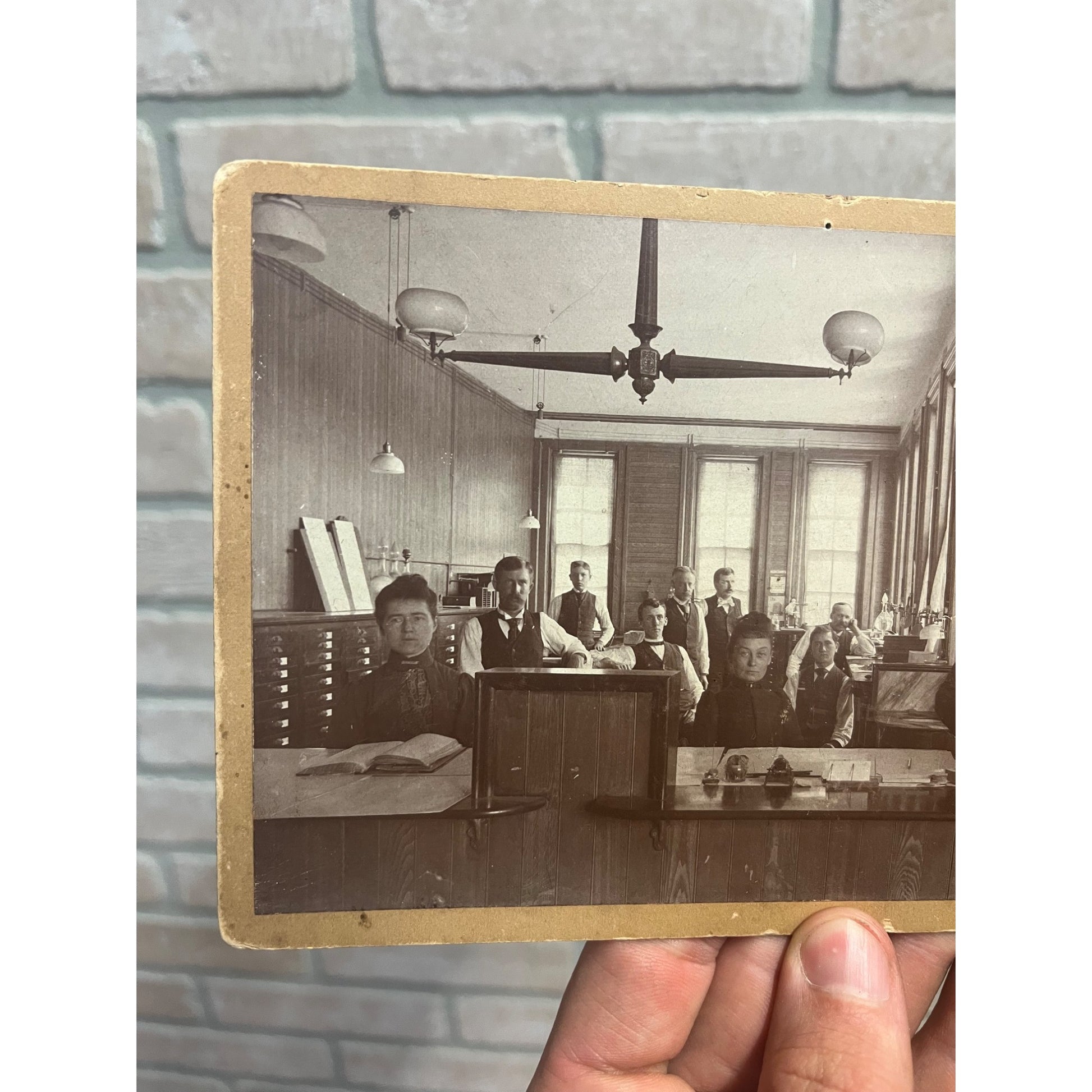Rare Antique Cabinet Real Photo Interior Bank Building - Wisconsin?
