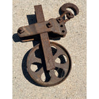 Antique Cast Iron Pulley Hook Block Barn Hay Trolley Hoist Wheel Primitive Farm