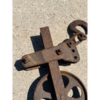 Antique Cast Iron Pulley Hook Block Barn Hay Trolley Hoist Wheel Primitive Farm