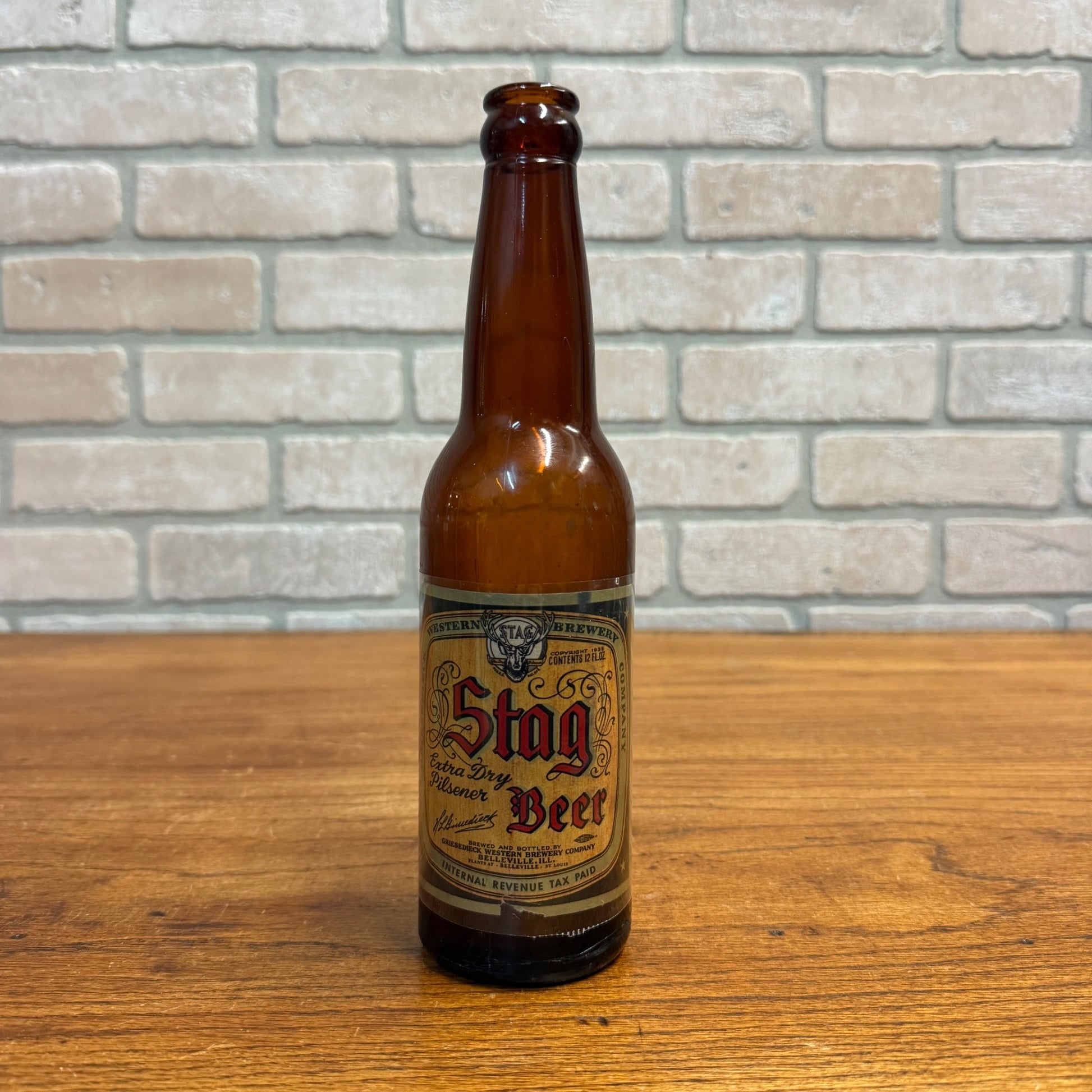 Vintage Stag Beer IRTP Paper Label Bottle 12oz Griesdieck Belleville ILL. 1930s