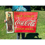 Vintage 1930s Coca-Cola Ice Cold Sold Here Tin Advertising Sign Bottle 28x20