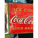 Vintage 1930s Coca-Cola Ice Cold Sold Here Tin Advertising Sign Bottle 28x20