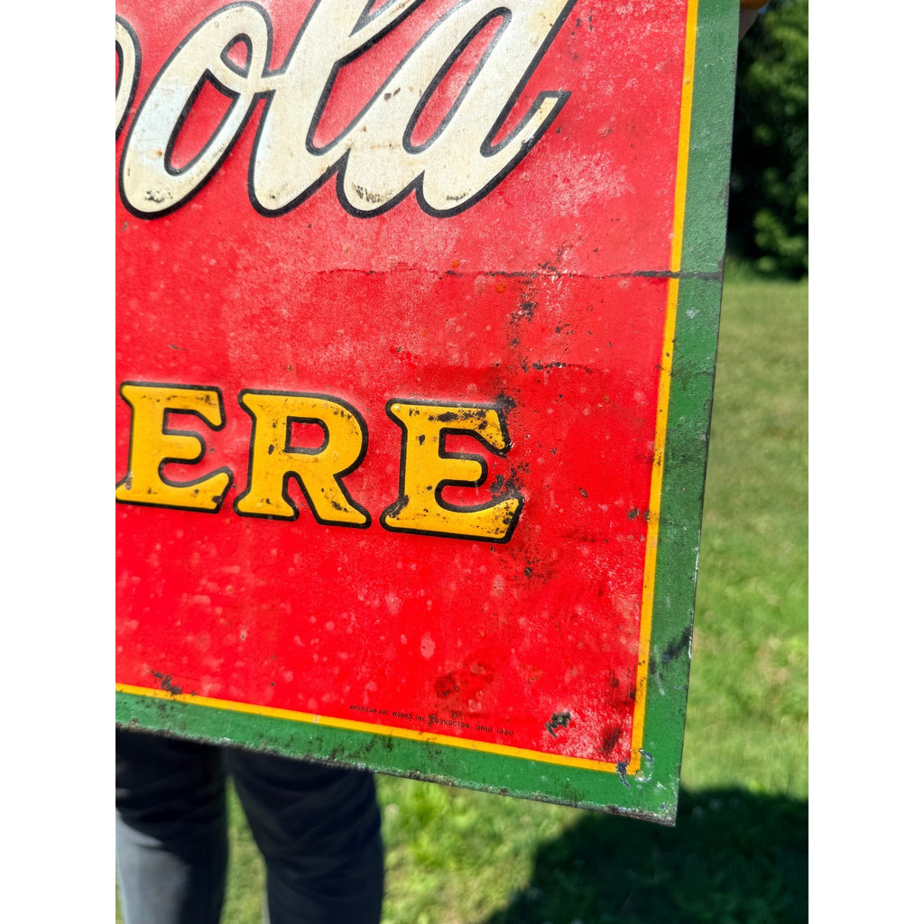 Vintage 1930s Coca-Cola Ice Cold Sold Here Tin Advertising Sign Bottle 28x20